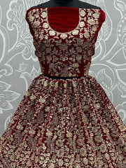Graceful Red Floral Embroidered Velvet Lehenga Choli