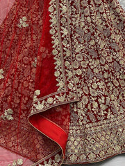 Graceful Red Floral Embroidered Velvet Lehenga Choli