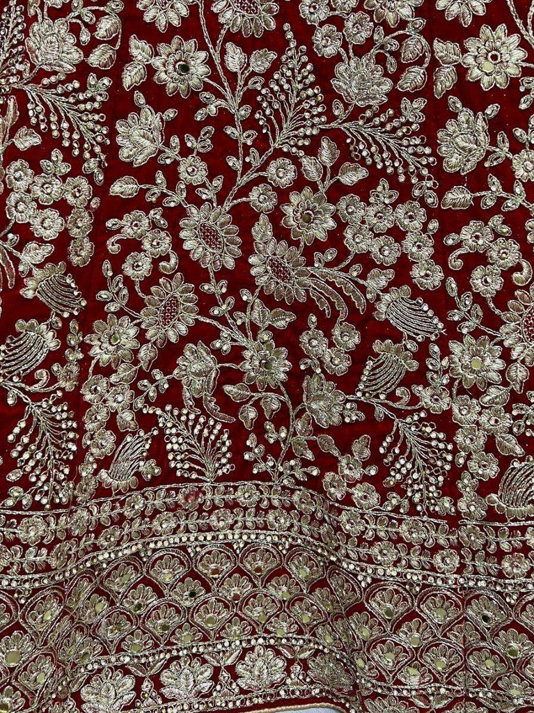 Graceful Red Floral Embroidered Velvet Lehenga Choli