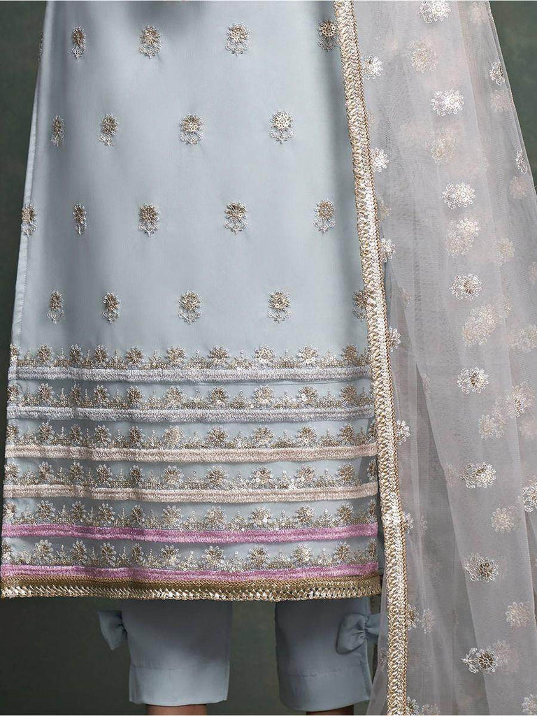 Captivating Sky Blue Embroidered Net Occasion Wear Salwar Kameez