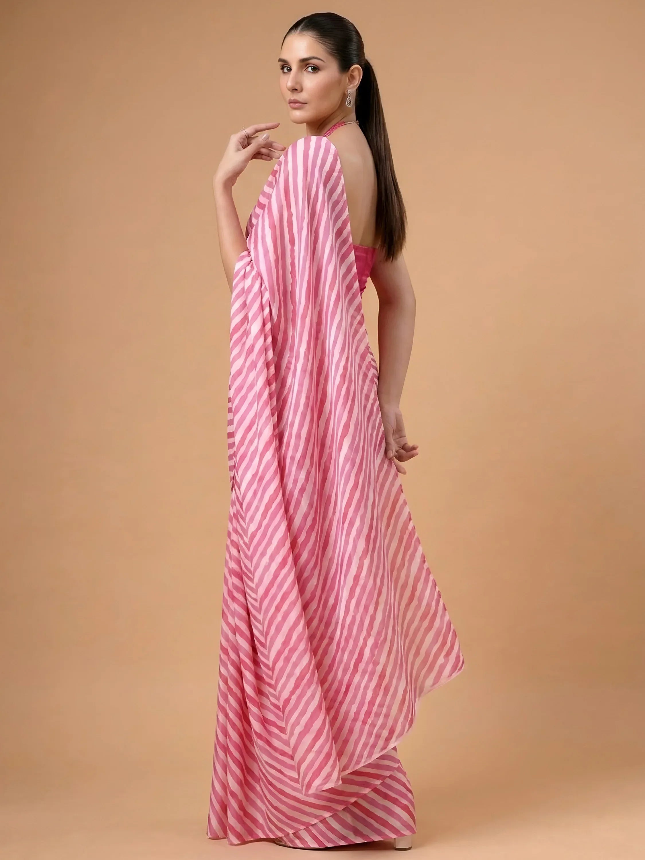 Fascinating Pink Laheriya Printed Satin Wedding Wear Saree With Blouse