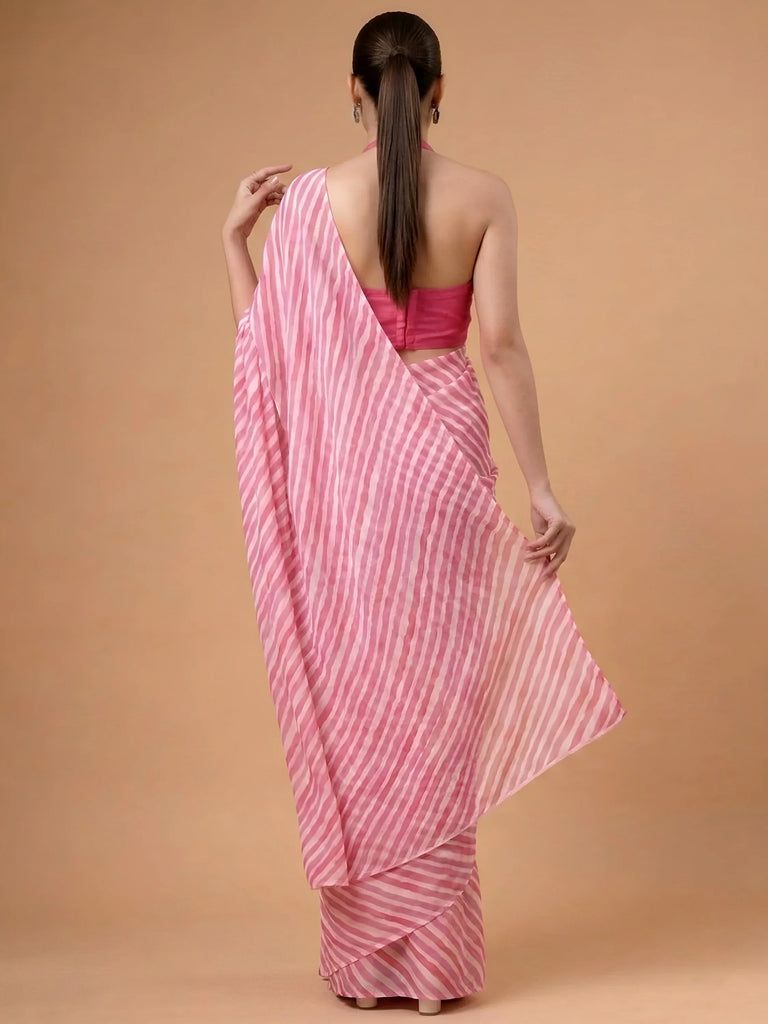 Fascinating Pink Laheriya Printed Satin Wedding Wear Saree With Blouse