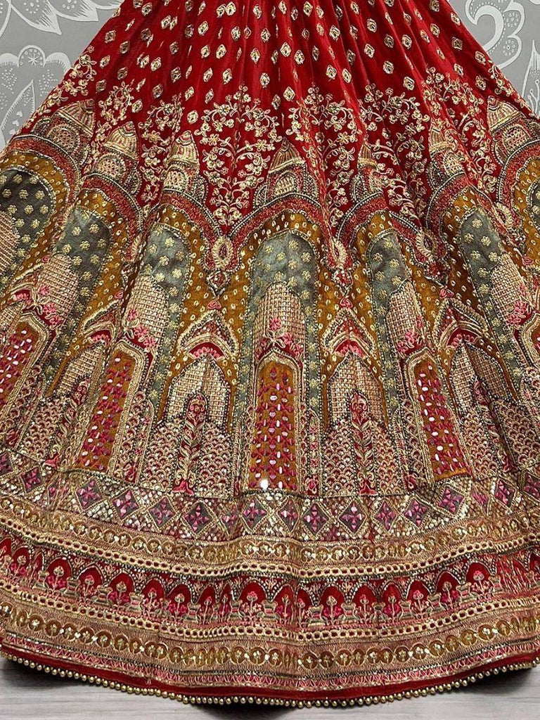 Royal Red Velvet Wedding Wear Embroidery Lehenga Choli