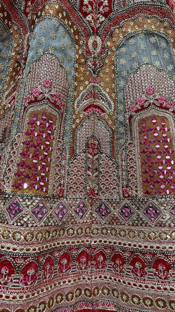 Royal Red Velvet Wedding Wear Embroidery Lehenga Choli