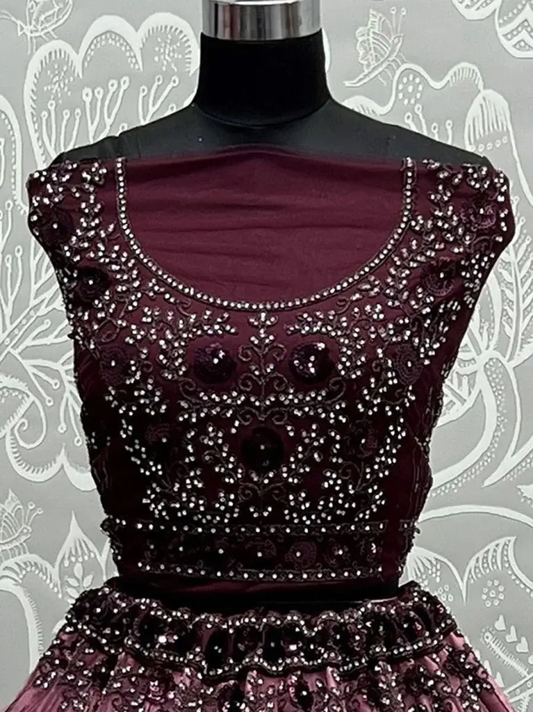 Attractive Wine-Pink Heavy Embroidered Wedding Lehenga Choli