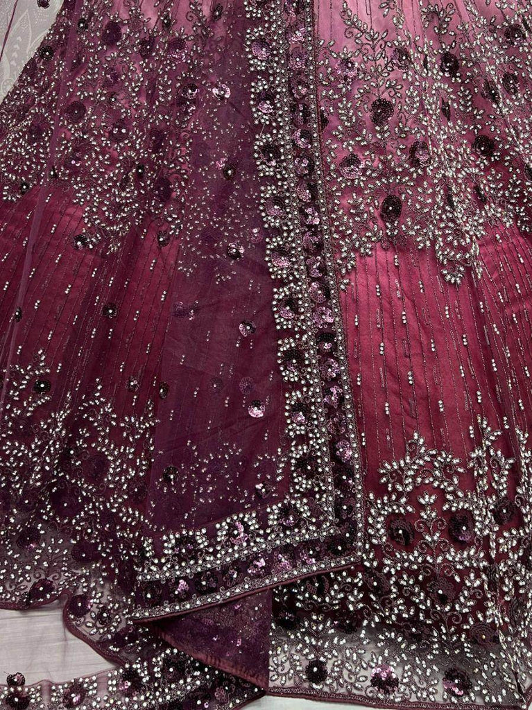 Attractive Wine-Pink Heavy Embroidered Wedding Lehenga Choli