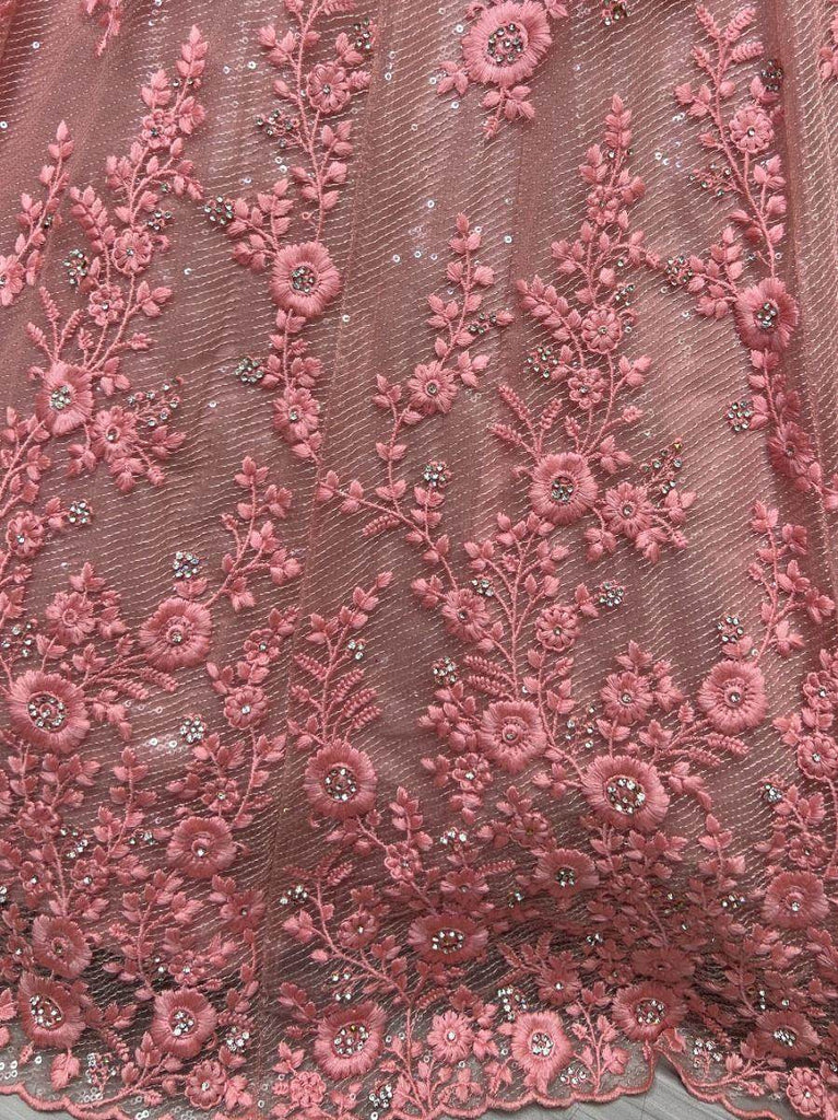Beautiful Peach Zircon Diamond Work Net Lehenga Choli