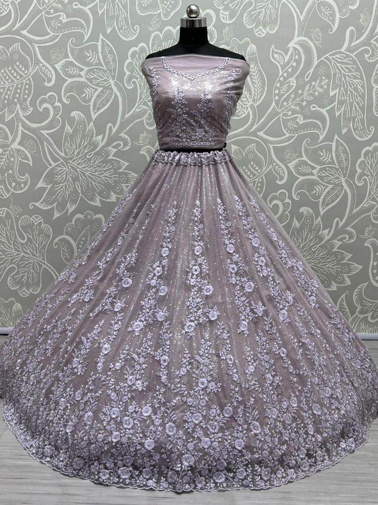 Captivating Lavender Zircon Diamond Work Net Lehenga Choli