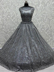 Outstanding Grey Zircon Diamond Work Net Lehenga Choli