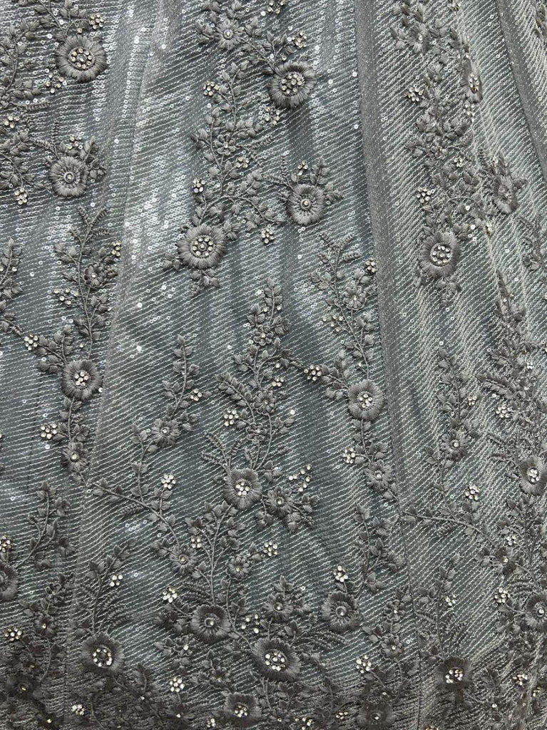 Outstanding Grey Zircon Diamond Work Net Lehenga Choli