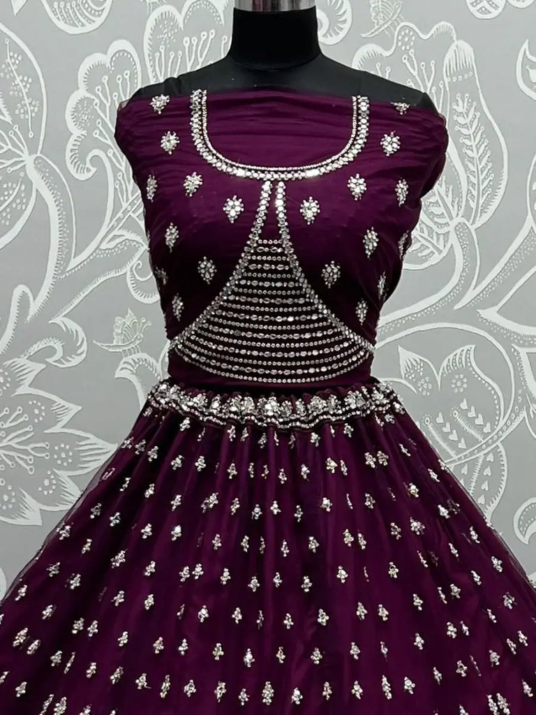 Captivating Purple Zircon Heavy Embroidered Net Lehenga Choli