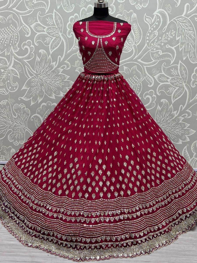 Gorgeous Hot-Pink Zircon Heavy Embroidered Net Lehenga Choli