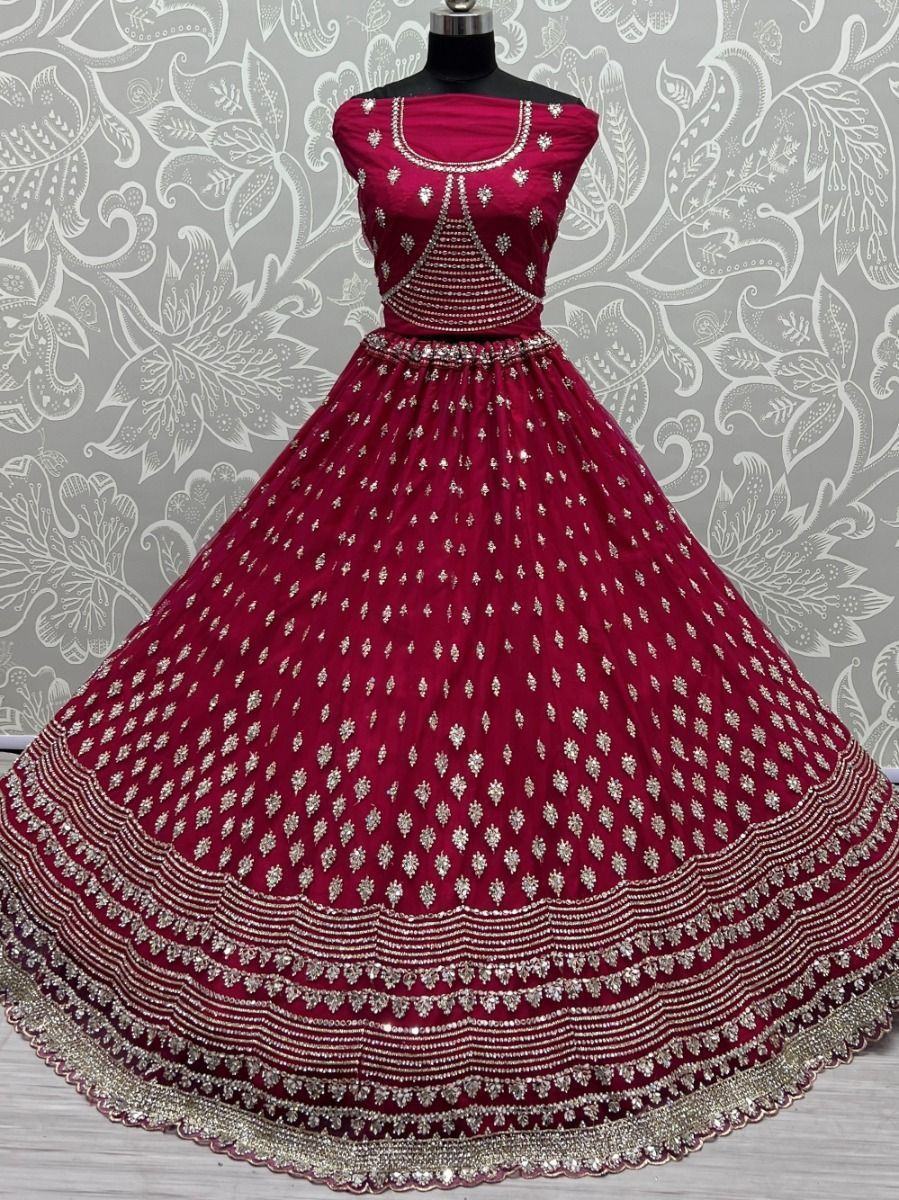 Gorgeous Hot-Pink Zircon Heavy Embroidered Net Lehenga Choli
