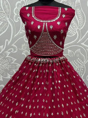 Gorgeous Hot-Pink Zircon Heavy Embroidered Net Lehenga Choli