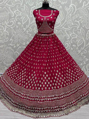 Gorgeous Hot-Pink Zircon Heavy Embroidered Net Lehenga Choli
