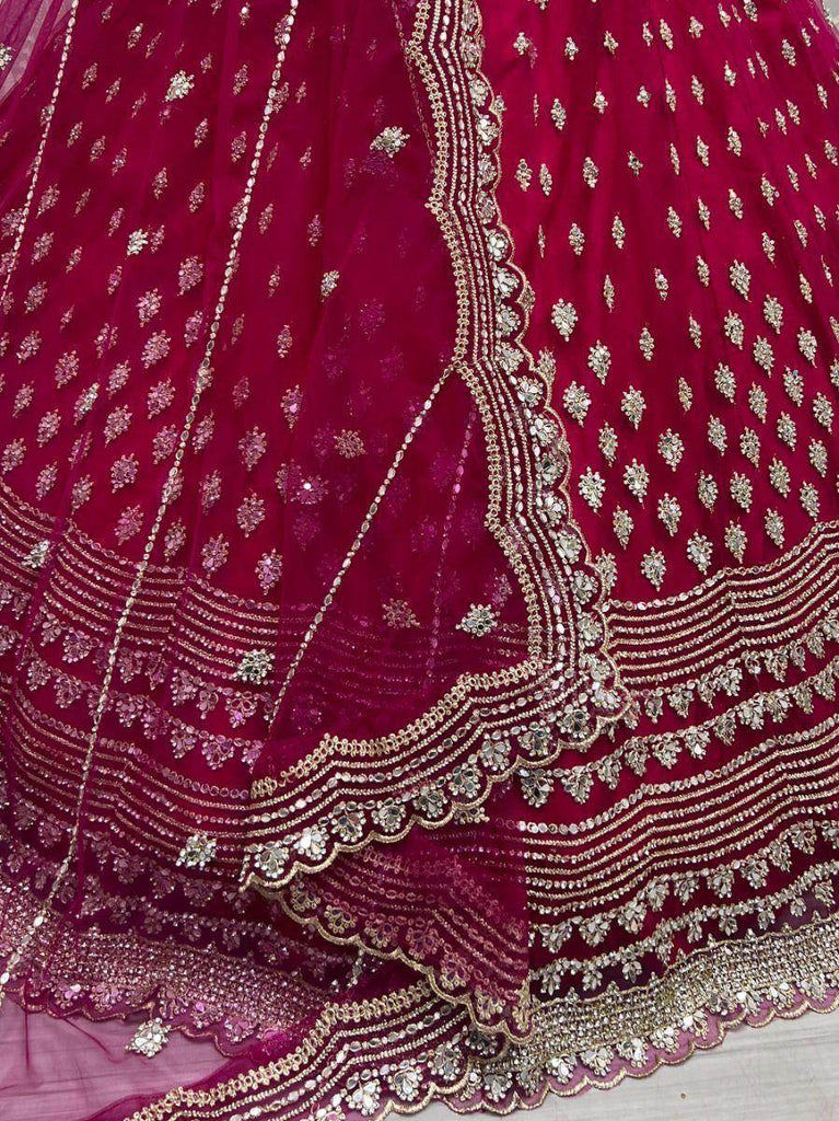 Gorgeous Hot-Pink Zircon Heavy Embroidered Net Lehenga Choli