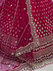Gorgeous Hot-Pink Zircon Heavy Embroidered Net Lehenga Choli