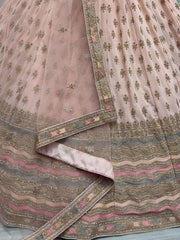 Enchanting Peach Zari Metallic Embroidered Georgette Lehenga Choli