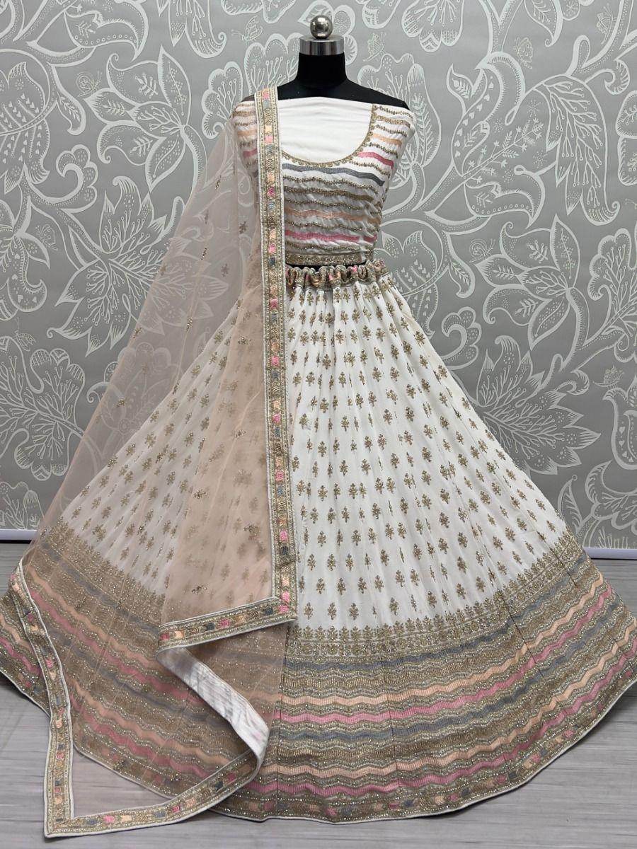 Ravishing White Zari Metallic Embroidered Georgette Lehenga Choli