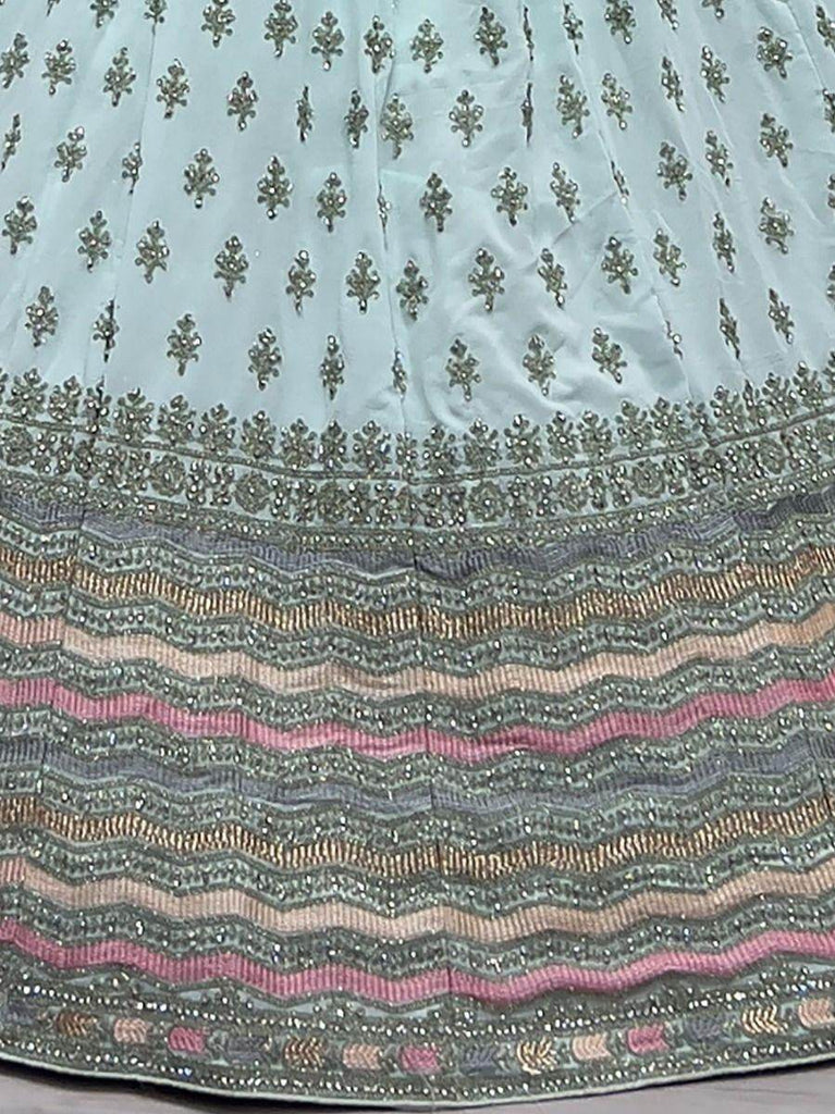 Attractive Sea-Blue Zari Metallic Embroidered Georgette Lehenga Choli