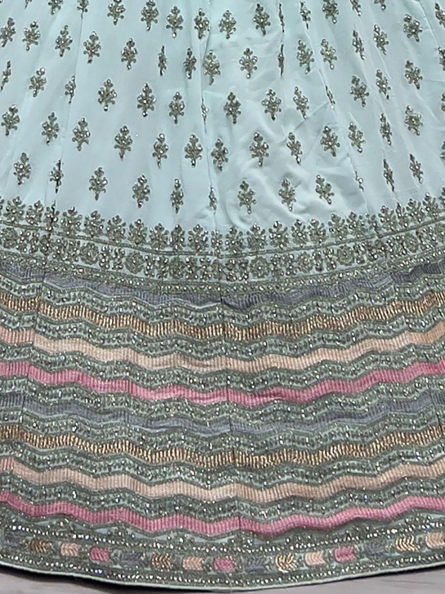 Attractive Sea-Blue Zari Metallic Embroidered Georgette Lehenga Choli