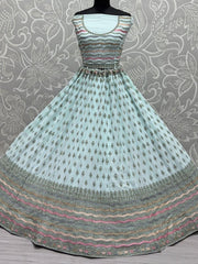 Attractive Sea-Blue Zari Metallic Embroidered Georgette Lehenga Choli