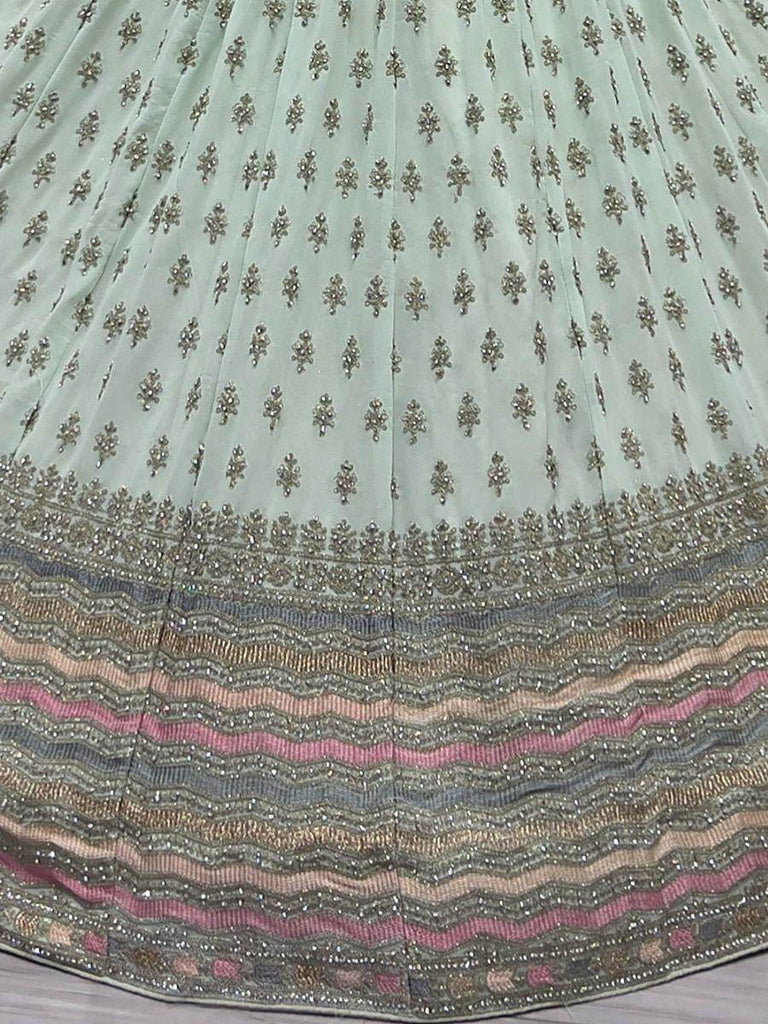 Alluring Sea-Green Zari Metallic Embroidered Georgette Lehenga Choli