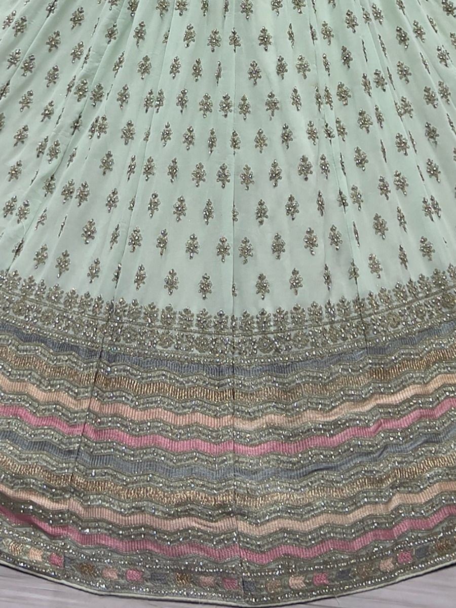Alluring Sea-Green Zari Metallic Embroidered Georgette Lehenga Choli