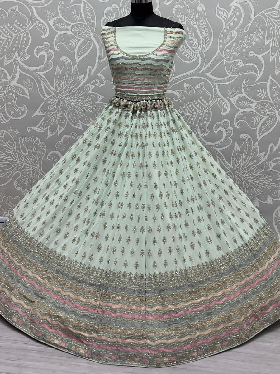 Alluring Sea-Green Zari Metallic Embroidered Georgette Lehenga Choli