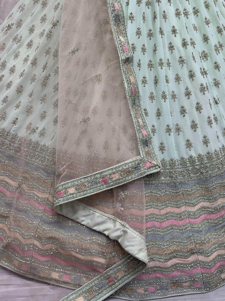 Alluring Sea-Green Zari Metallic Embroidered Georgette Lehenga Choli
