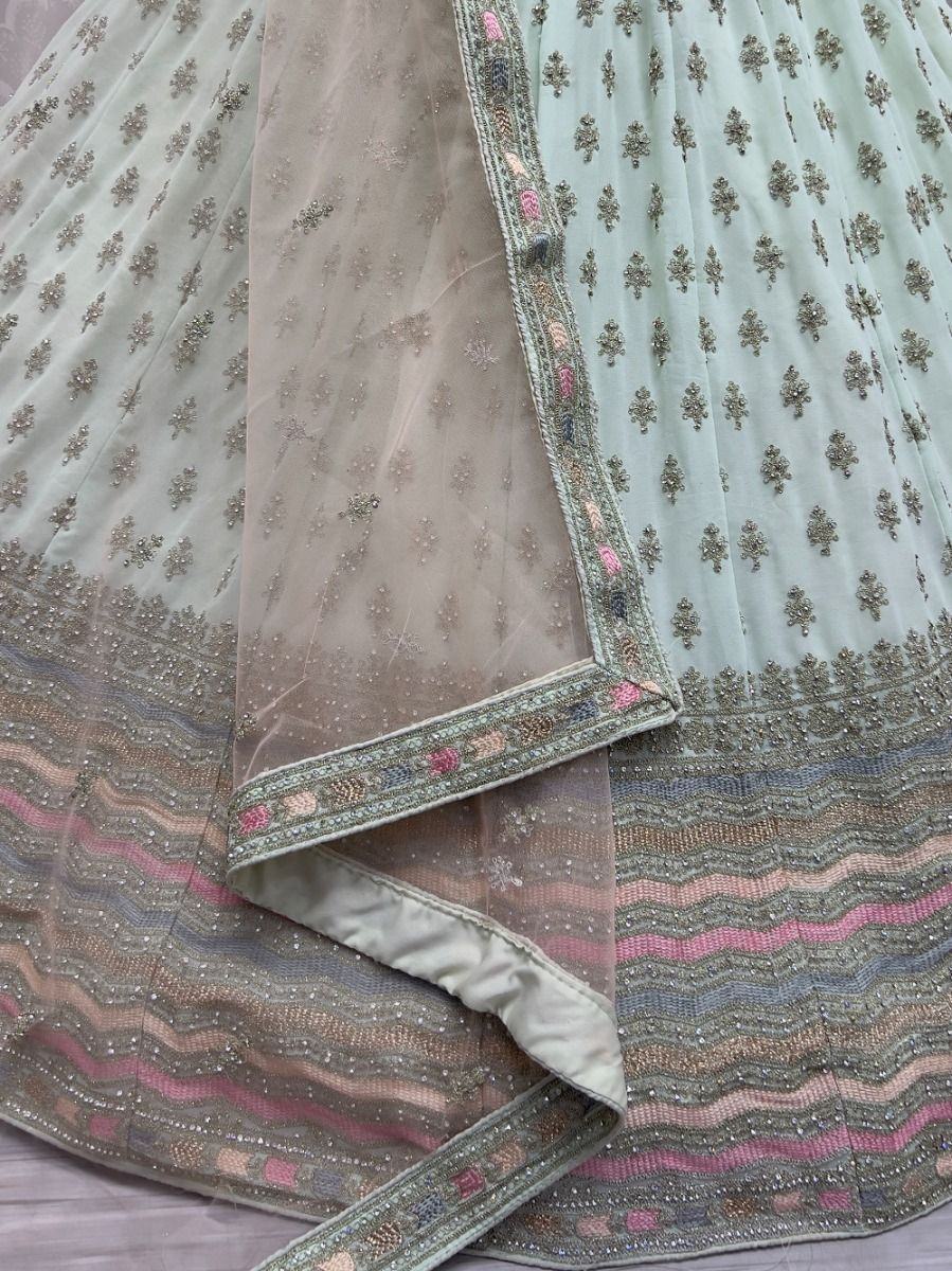 Alluring Sea-Green Zari Metallic Embroidered Georgette Lehenga Choli
