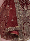 Enchanting Maroon Multi-Thread Embroidered Velvet Lehenga Choli