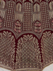 Enchanting Maroon Multi-Thread Embroidered Velvet Lehenga Choli