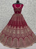 Alluring Pink Multi-Thread Embroidered Velvet Lehenga Choli