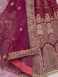 Alluring Pink Multi-Thread Embroidered Velvet Lehenga Choli