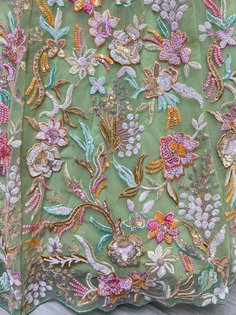 Magnific Light Green Multi-Thread Embroidered Net Lehenga Choli