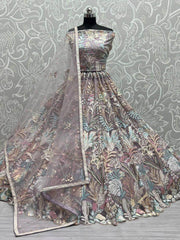 Astonishing Beige Multi-Thread Embroidered Net Lehenga Choli