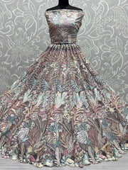 Astonishing Beige Multi-Thread Embroidered Net Lehenga Choli