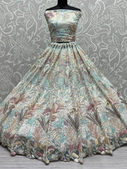 Fantastic Sea Green Multi-Thread Embroidered Net Lehenga Choli