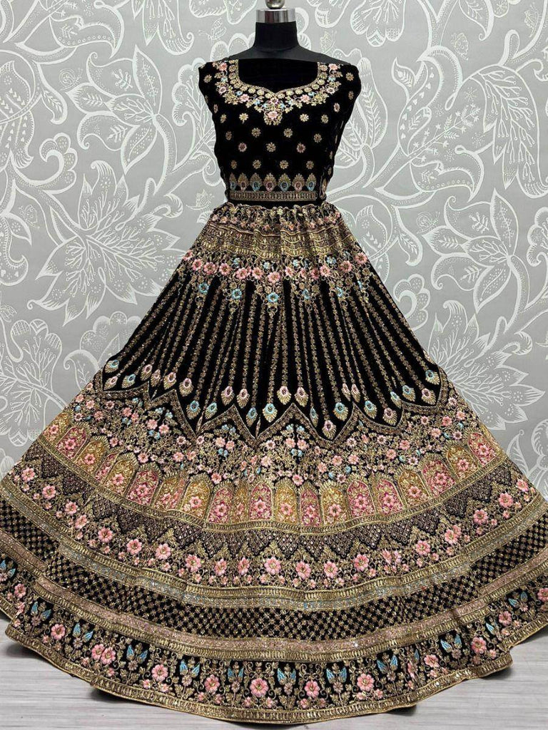 Gorgeous Purple Embroidered Reception Wear Velvet Lehenga Choli