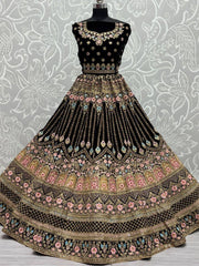 Gorgeous Purple Embroidered Reception Wear Velvet Lehenga Choli