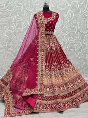 Incredible Rani Pink Embroidered Bridal Velvet Lehenga Choli