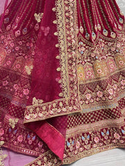 Incredible Rani Pink Embroidered Bridal Velvet Lehenga Choli