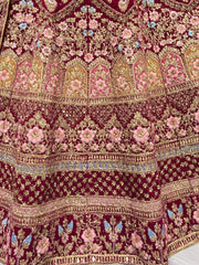 Incredible Rani Pink Embroidered Bridal Velvet Lehenga Choli
