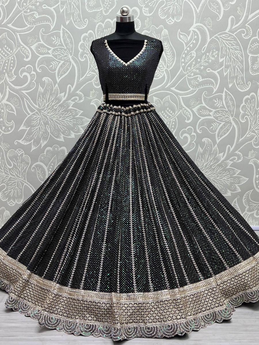 Alluring Black Sequence Embroidered Georgette Lehenga Choli