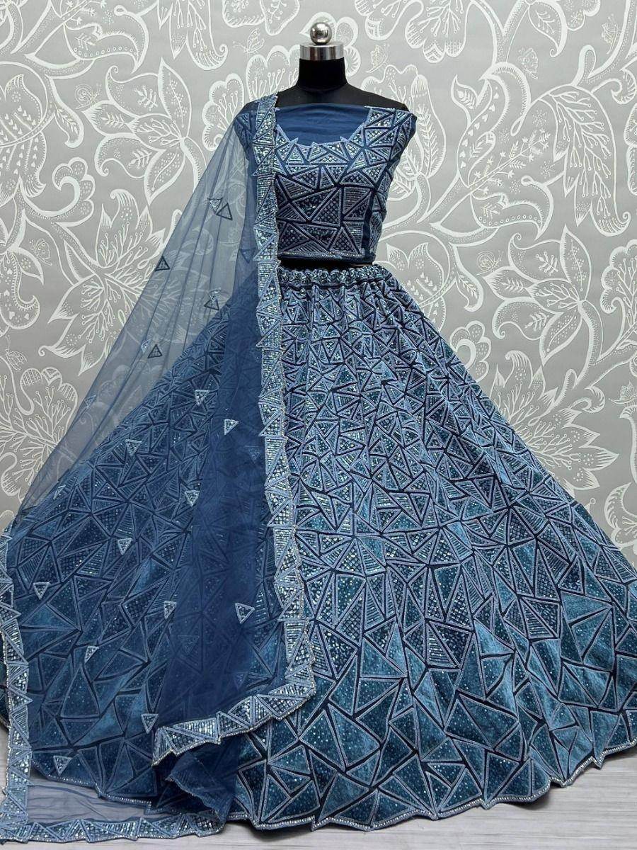 Engaging Blue Sequins Embroidered Net Lehenga Choli