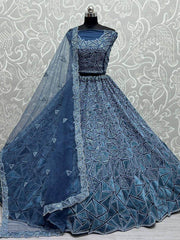 Engaging Blue Sequins Embroidered Net Lehenga Choli