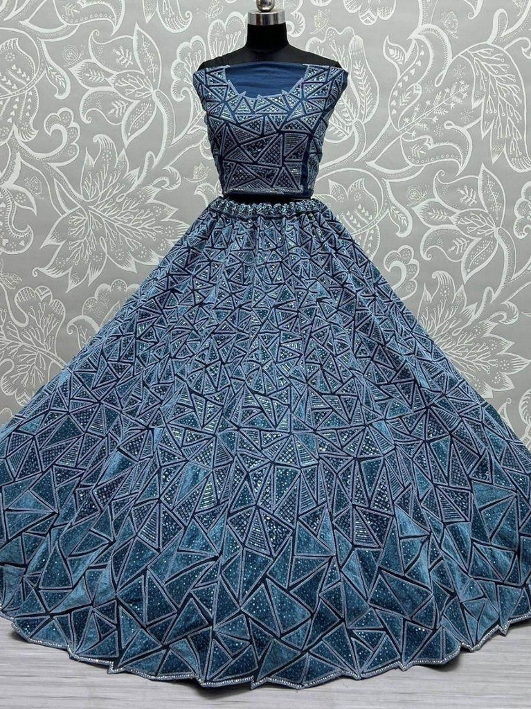 Engaging Blue Sequins Embroidered Net Lehenga Choli