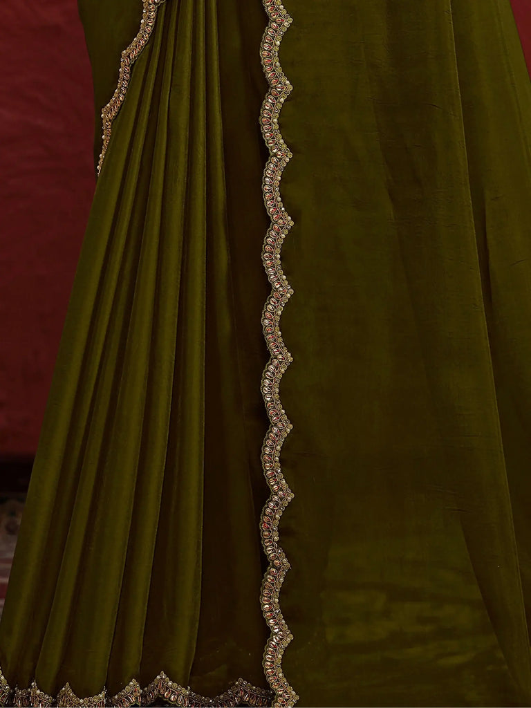 Outstanding Green Sequence Georgette Wedding Wear Saree With Blouse