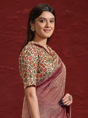 Lovely Light Maroon Stone Work Silk Wedding Wear Saree With Blouse